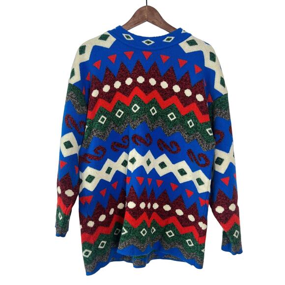 Adina Eden Sweaters - Adina Vintage Sweater Womens Large Colorful Aztec Dopamine‎ Maximalist Cabincore